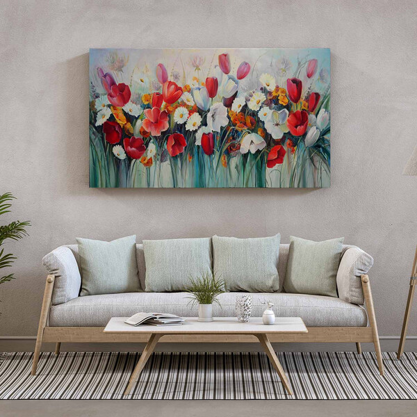 Quadro Decorativo Tela Canvas Folhas E Flores Red And White G