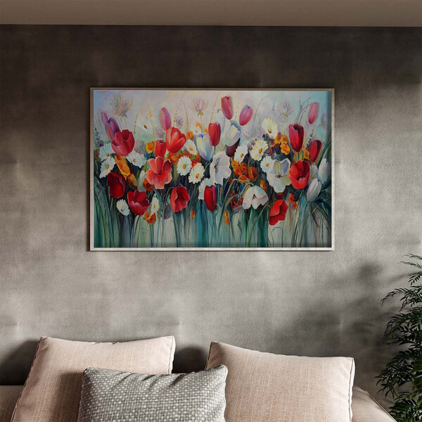 Quadro Decorativo Tela Canvas Folhas E Flores Red And White G
