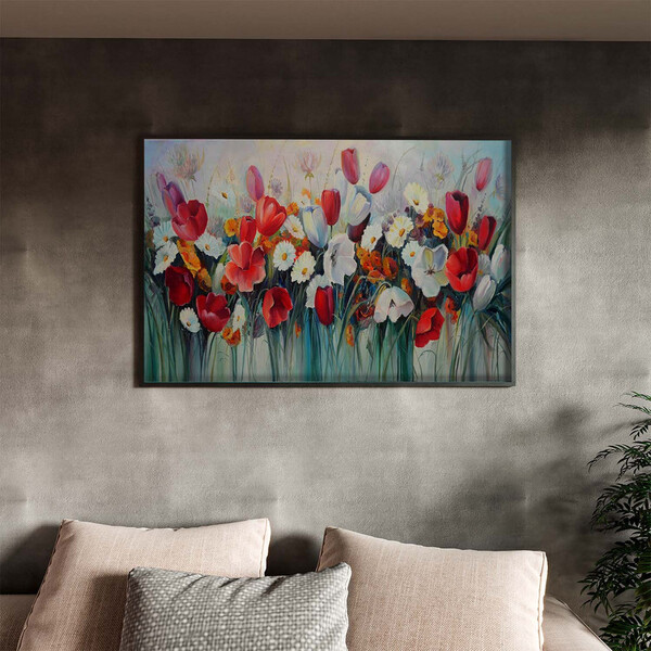 Quadro Decorativo Tela Canvas Folhas E Flores Red And White G