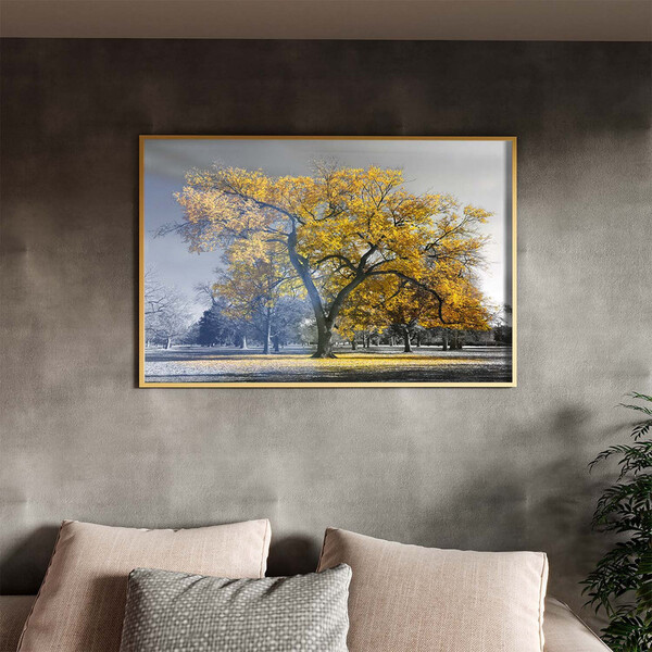 Quadro Decorativo Tela Canvas Paisagem Arvore Amarela Com Mol