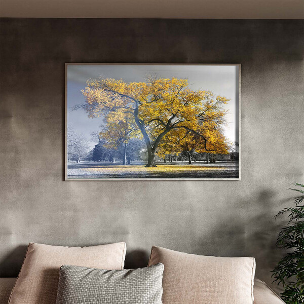 Quadro Decorativo Tela Canvas Paisagem Arvore Amarela Com Mol