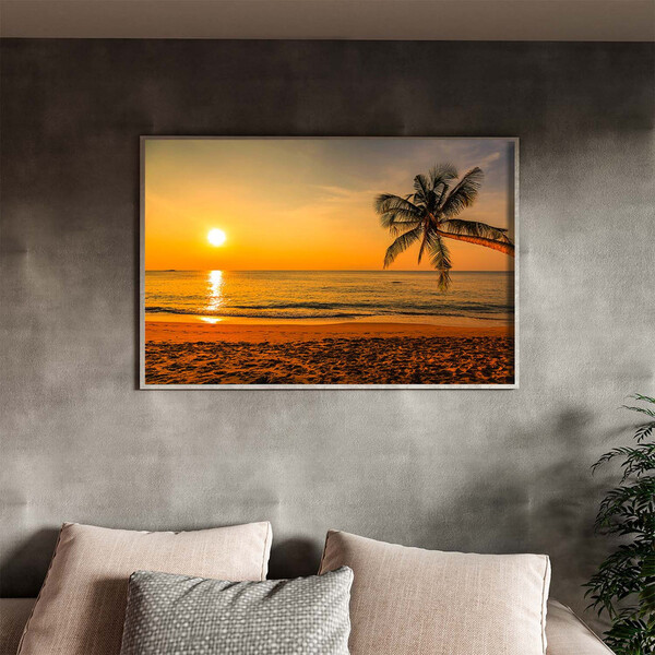 Quadro Decorativo Tela Canvas Paisagem Beach Moldura Prata -