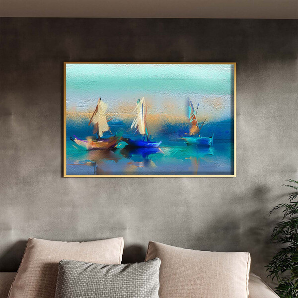 Quadro Decorativo Tela Canvas Paisagem Blue Harbor Com Moldur