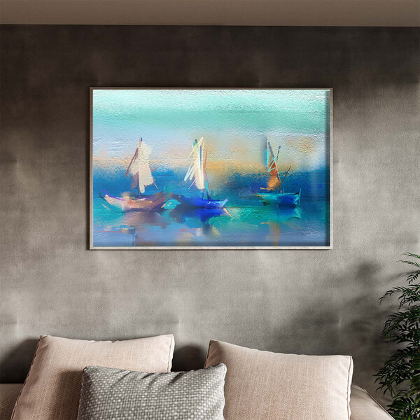 Quadro Decorativo Tela Canvas Paisagem Blue Harbor Com Moldur