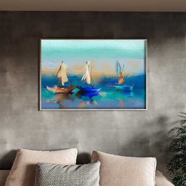 Quadro Decorativo Tela Canvas Paisagem Blue Harbor Com Moldur
