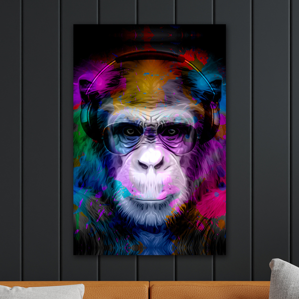 Quadro Decorativo Tela Em Lona Dj Macaco Colorido 100x60cm