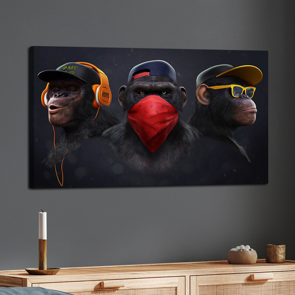 Quadro Decorativo Tela Em Lona Gangue Dos Macacos De Boné 100