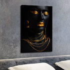 Quadro Decorativo Tela Em Lona Mulher Negra Maquiagem Dourada