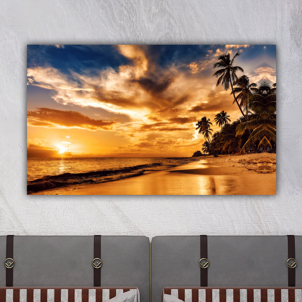 Quadro Decorativo Tela Em Lona Paisagem Praia Com Coqueiro 60