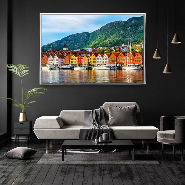 Quadro Decorativo Tela Horizontal Bergen-noruega Com Moldura