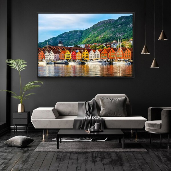 Quadro Decorativo Tela Horizontal Bergen-noruega Com Moldura