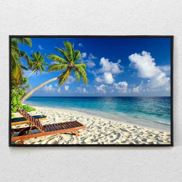 Quadro Decorativo Tela Horizontal Coconut Beach Com Moldura E Sem