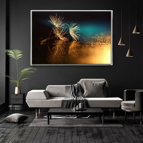 Quadro Decorativo Tela Horizontal Dente De Leão Com Moldura E