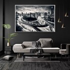 Quadro Decorativo Tela Horizontal Noite P&b Com Moldura 90x14