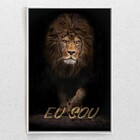Quadro Decorativo Tela Vertical Leão Eu Sou Com Moldura E Sem