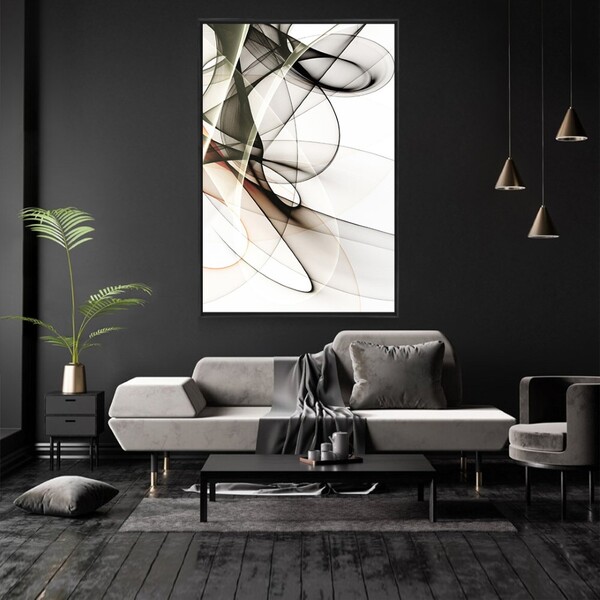 Quadro Decorativo Tela Vertical Linhas Em Circulo Com Moldura