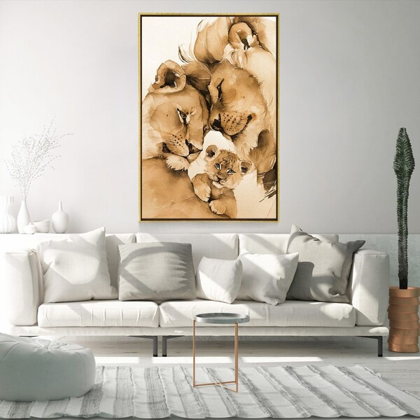Quadro Decorativo Tela Vertical Lion Amoroso Com Moldura E Se