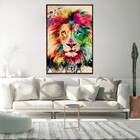 Quadro Decorativo Tela Vertical Lion Aquarela Com Moldura E S