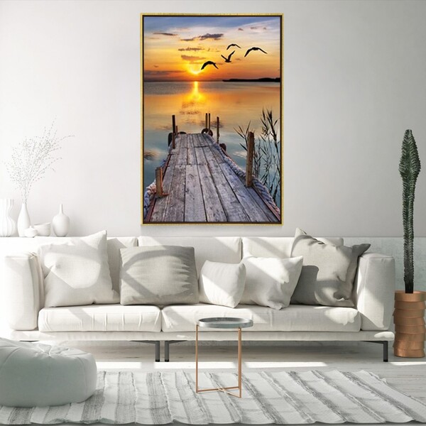 Quadro Decorativo Tela Vertical Ponte Por Do Sol Com Moldura