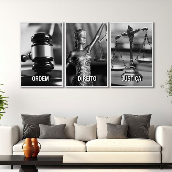 Quadro Decorativo Temático Direito Deusa Da Justiça Com 3 Tel