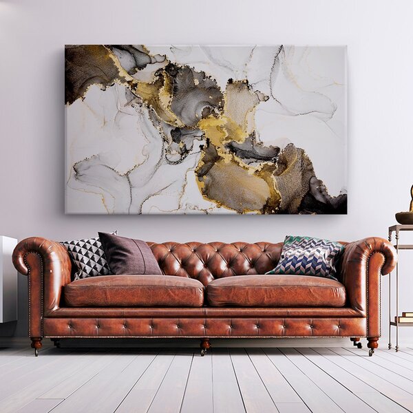 Quadro Decorativo Tendenci Abstract Branco E Dourado 200x120