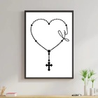 Quadro Decorativo Terço Coração Fé 24x18cm - Com Vidro Moldur