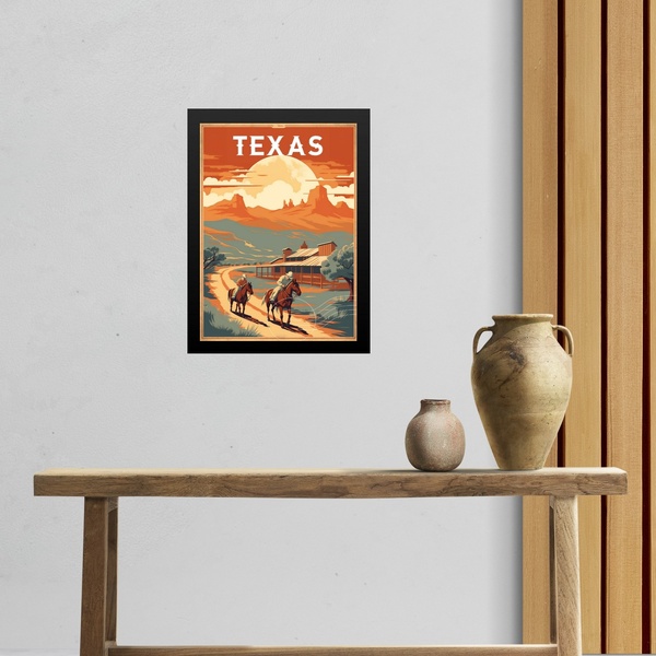 Quadro Decorativo Texas - Eua 24x18cm - Com Vidro Moldura Pre