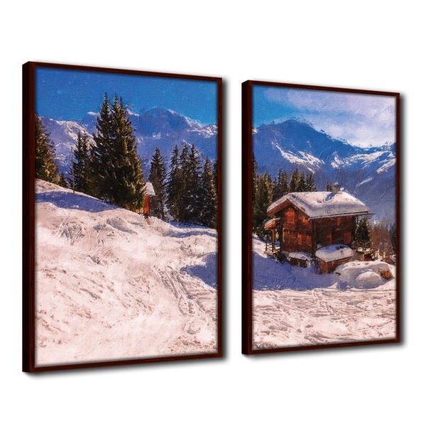 Quadro Decorativo Textura Cx Alta 2 Un 40x60 Casa Na Neve - M