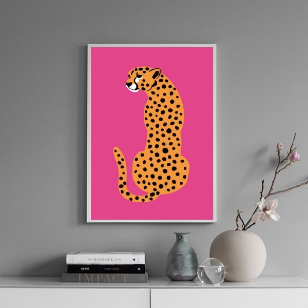 Quadro Decorativo The Leopard - Pink 33x24cm - Com Vidro Mold