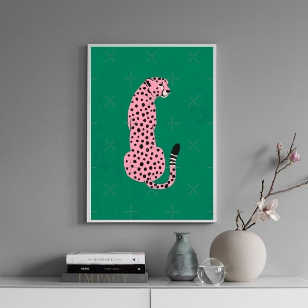 Quadro Decorativo The Pink Leopard 45x34cm Moldura:madeira Pr