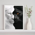 Quadro Decorativo Tigre Branco Preto - Metades 45x34cm - Com