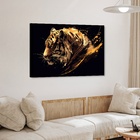 Quadro Decorativo Tigre Dourado  - 50x70cm Moldura Branca
