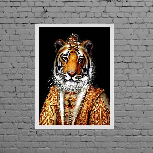 Quadro Decorativo Tigresa Rainha 33x24cm - Com Vidro Moldura: