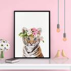 Quadro Decorativo Tigrinho Coroa De Flores 45x34cm A3 (45 X 3