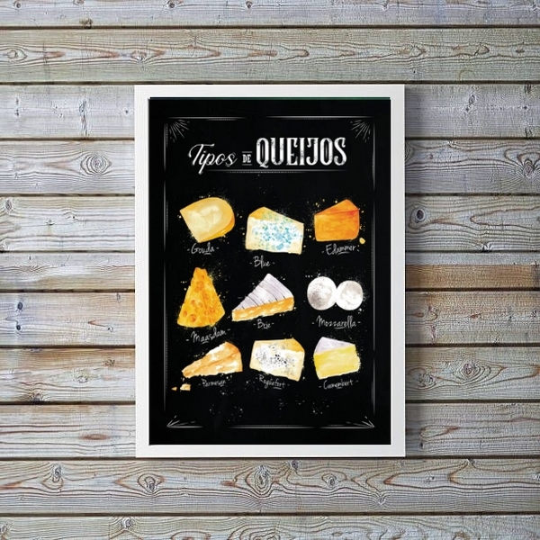 Quadro Decorativo Tipos De Queijo 24x18cm Moldura:madeira Bra