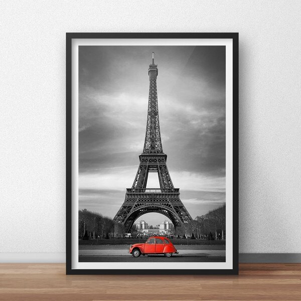 Quadro Decorativo Torre Eifel Taxi Vermelho 40x60cm Preto
