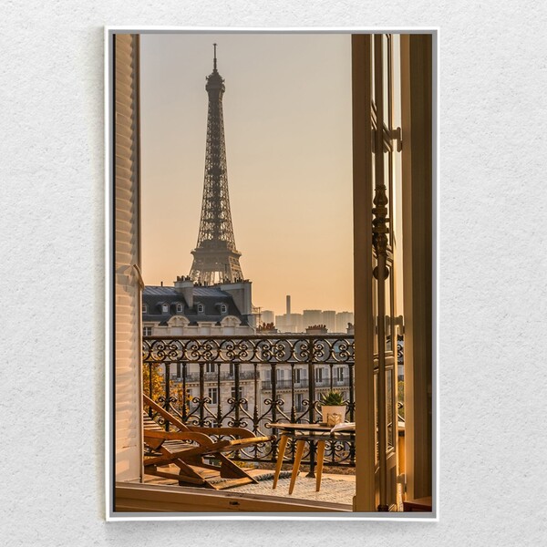 Quadro Decorativo Torre Eiffel Janela Vertical Com Moldura E