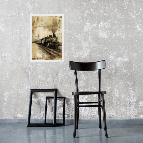 Quadro Decorativo Trem Maria Fumaça Retrô 33x24cm Moldura Pre