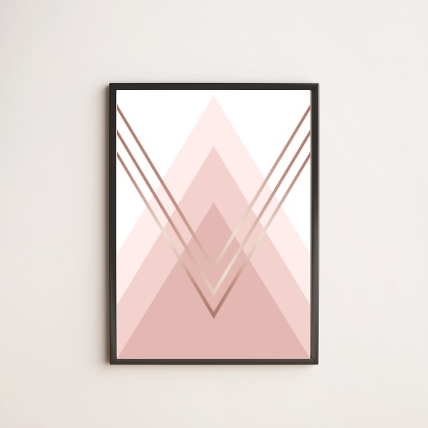 Quadro Decorativo Triângulos Rosês 45x34cm - Com Vidro Moldur