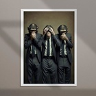 Quadro Decorativo Trio Macacos 45x34cm - Com Vidro Moldura Br