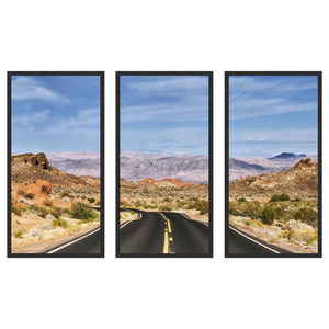 Quadro Decorativo Trio Paisagem Estrada Deserto Para Sala Quarto Moldura Em Madeira 30x60cm Leroy Merlin