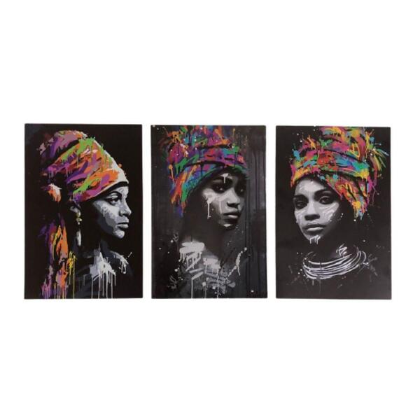 Quadro Decorativo Triplo Mulher Africana
