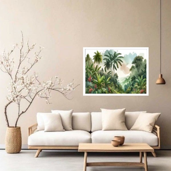 Quadro Decorativo Tropical Verde  - 50x70cm Moldura Preta