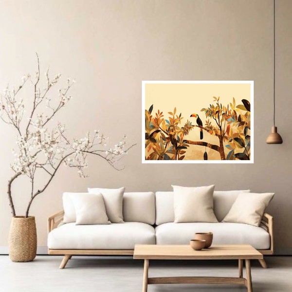 Quadro Decorativo Tucano Árvore  - 50x70cm Moldura Preta