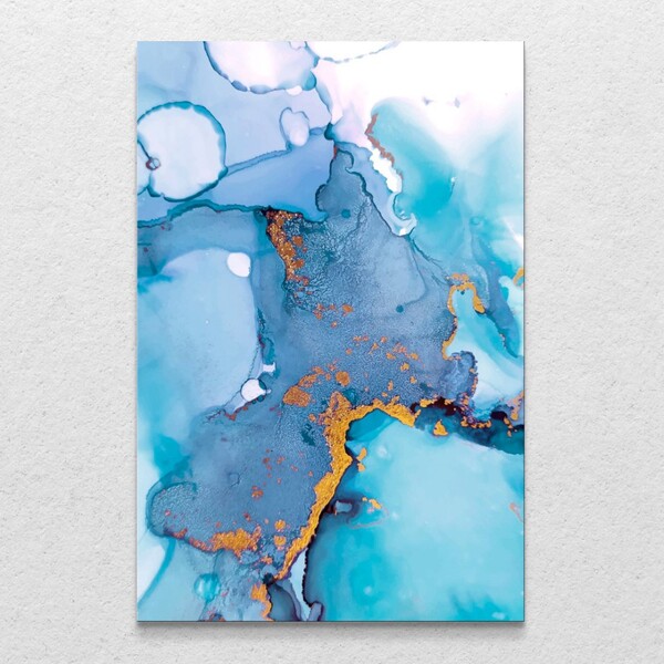 Quadro Decorativo Turquesa E Dourado Sem Moldura E Sem Vidro