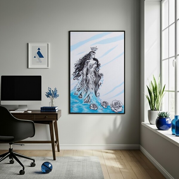 Quadro Decorativo Umbanda Figura Iemanjá  - 70x50cm Moldura B