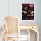 Quadro Decorativo Umbanda Rosa Caveira 24x18cm Moldura Preta