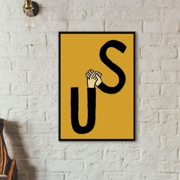 Quadro Decorativo União - Us 33x24cm Moldura:madeira Branca