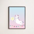 Quadro Decorativo Unicórnio Com Estrelinha 24x18cm - Com Vidr