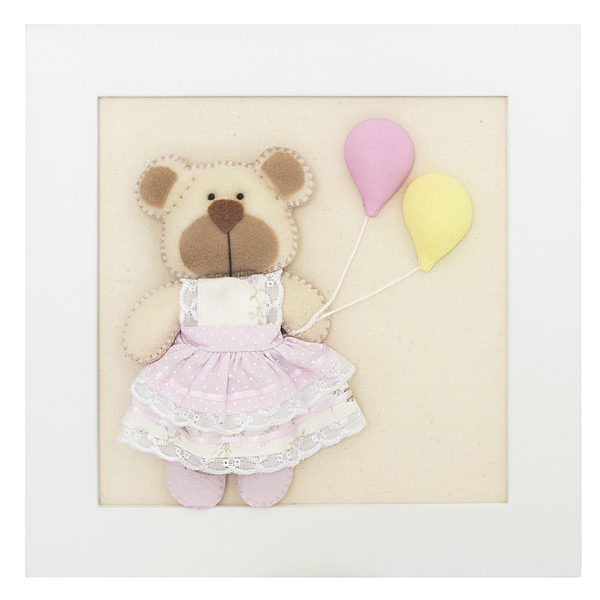 Quadro Decorativo Ursinha Com Bexigas Quarto Bebê